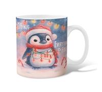 Penguin Ceramic Coffee Mug, Christmas Fanciful Santa Hat Xmas Lights Blue Novelty Tea Mug with Handle Gift for Friendship Family Colleague Teachers Sweetheart Staff 15 Oz