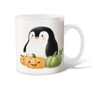 Penguin Ceramic Coffee Mug, Fall Fanciful Pumpkin Happy Emoticon Fall Black Novelty Office Drinking Cup with Handle Gift for Friends Family Lovers Eldership Senior Co-Worker 11 Oz