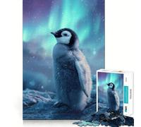 Penguin Chick Under Aurora Borealis 1000 Piece Jigsaws for Adults Puzzle Focus Brain Toy Quiet Fun Tight Edge Santa Wish Item (50x75cm)