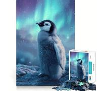 Penguin Chick Under Aurora Borealis 1000 Pieces Jigsaw Puzzles for Teenagers Intellect Toy Bonding Time Quality Cut Memorable Gift (38x26cm)