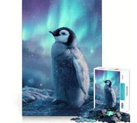 Penguin Chick Under Aurora Borealis Jigsaw Puzzles 1000 Piece for Teenagers Strengthen Memory Home Leisure Clean Edge Cherished Gift (38x52cm)