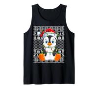 Penguin Christmas Lights Ugly Sweater Santa Hat Cute Xmas Tank Top