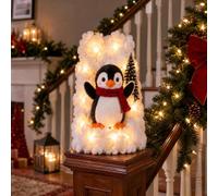 Penguin Christmas Stair Snow Decor, Christmas Hat Scarf Figurine, E | 5 Styles Snow Garland with Warm Led Lights, Stair Railing Banister Decor for Indoor Home Winter, Festive Holiday Winter