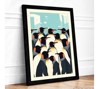 Penguin Cityscape Geometric Framed Wall Art Print A2 (59.4×42cm) Black, Wall Decor for Living Room, Bedroom, Office & Home, Ready to Hang, Art Gift