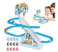 Penguin Climbing Stairs Toy, Musical Penguin Race Game, LED Flashing Track Playset, Electric Roller Coaster Slide with Sound Effects for Boys Girls, Automatic Escalator Action