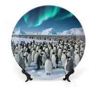 Penguin Colony Bone China Decorative Plate with Display Stand, 8inch Porcelain Wall Hanging Plate for Home Office Decor, Elegant Round Ceramic Plates for Home Decor & Gift Idea