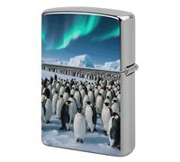 Penguin Colony Lighter Case Double-Sided Graffiti Metal Lighter Cover Lighters Protective Sleeve for Women Men Standard Lighters