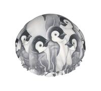 Penguin Colony On Snowy Mound Double Layer Waterproof Shower Cap Reusable Bonnet Elastic Band Hat
