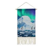 Penguin Colony Poster Hanger Frame, Long Vertical Wall Hanging Vintage Tapestry with Tassel, Room Decor, Hanging Cotton Linen Framed Wall Art Decor for Home, 10x19.6 Inch