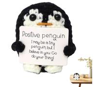 Penguin - Crochet Doll With Positive Card | Cute Mini Knitted Penguin Doll For Desk Decor, Gift For Mother's Day Family And Friends, Handmade Wool Ornament.