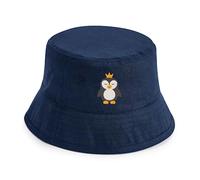 Penguin Crown Embroidered Bucket Hat for Kids | Cute Animal Sun Hat with Stitched Design for Boys and Girls Blue