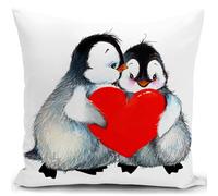 Penguin Cushion Cover Wedding for Him Her Couple Boyfriend Girlfriend Engagement Birthday Mothers Day Decorations Heart Cute Pillow Case Valentine's Day Decor for Sofa 18"X18"