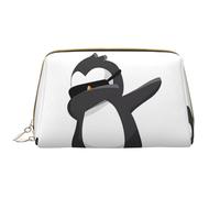 Penguin Dabbing Zipper Closure Leather Portable Waterproof Cosmetic Bag for Home Travel to Organize Toiletries Sundries