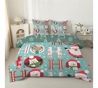 Penguin Deer Double Duvet 7.5 Tog, Anti-Allergy Coverless Santa Claus Duvet Double, Light Green Bed Quilts for All Seasons - Soft & Machine Washable Comforter Bedding with 45 Pillowcases - F44