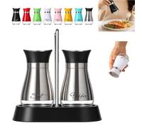 Penguin Design Salt and Pepper Shaker Set with Holder，E | Stainless Steel Salt and Pepper Sets with Glass Bottom, Refillable Seasoning Container for Kitchen, Table, BBQ and Camping