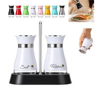 Penguin Design Salt and Pepper Shaker Set with Holder，J | Stainless Steel Salt and Pepper Sets with Glass Bottom, Refillable Seasoning Container for Kitchen, Table, BBQ and Camping