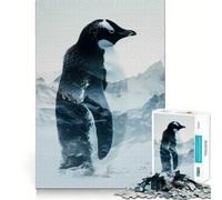 Penguin Double Exposure Hard Jigsaw Puzzle for Adults 1000 Pieces Think Toy Peaceful Fun Clean Cut Fine Art Piece (38x26cm)