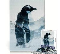 Penguin Double Exposure Hard Jigsaw Puzzle for Adults 1000 Pieces Think Toy Peaceful Fun Clean Cut Fine Art Piece (38x26cm)