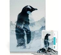 Penguin Double Exposure Puzzles for Teenagers 1000 Piece Strengthen Memory Tension Relief Smooth Edge Xmas Surprise (38x52cm)