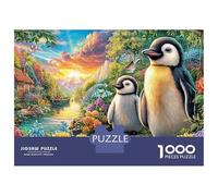 Penguin Duo 1000 Pieces Non-Toxic Paper Premium Penguin Pair in Bloom Jigsaw for Gift Recipients Brain Training Senior Pastime Housewarming Present 38x26cm/1000pcs