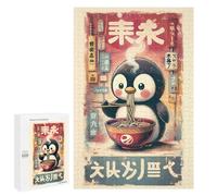 Penguin Eating Ramen in Japanese Setting Challenging Puzzle for Adults, 1000 PCS - Winter Activity Gift - to Assemble, Frame And Display