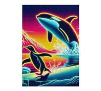 Penguin Escapes Orca Themed Wooden Jigsaw Puzzle for Adults, 300 PCS