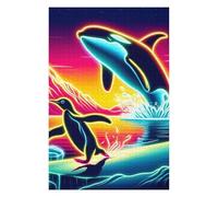Penguin Escapes Orca Wooden Picture Puzzle for Adults, 1000 PCS
