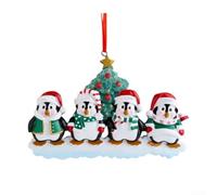 Penguin Family Christmas Tree Ornament Resin Bauble with | Glazed Ceramic Look for DIY Name Decoration Cute Hanging Pendant for Winter Holiday Decor Family of Two to Seven(family of 4)