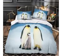 Penguin Family Comforter Cover 3D Design Printed Durable 3 Pcs Bedding Set Zipper Antarctic Wildlife Scene Duvet Cover Super Soft All Season for Kids Girls Boys Adults Women Teens Single（135x200cm）