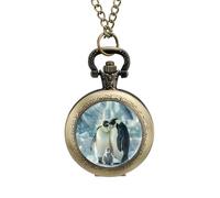 Penguin Family Pocket Watch Vintage Quartz Pocket Watches with Chain for Men Women Coppery-Style