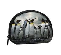 Penguin Family Print Portable Mini Storage Bag Shell Shaped Wallet Small Coin Wallet Shell Storage Bag