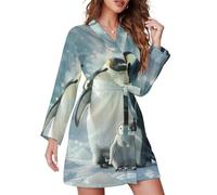 Penguin Family Women's Bathrobe Long Sleeve Short Robes Soft Pajama Knee Length Loungewear L