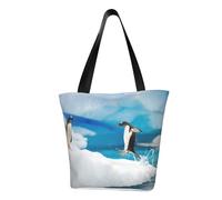 Penguin Fashion Canvas Tote Bag With All Over Print Design,Large Reusable Shopper Tote With Double Handles,Beach Tote, Weekend Bag