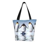Penguin Fashion Canvas Tote Bag With All Over Print Design,Large Reusable Shopper Tote With Double Handles,Beach Tote, Weekend Bag