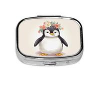 Penguin Flower Round Square Pill Case 2 Compartment Daily Pill Box Travel Pill Container for Pocket Wallet Portable Storage Box