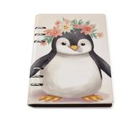 Penguin Flower Wirebound Notebook Refillable PU Leather A5 Loose-Leaf Waterproof Lined Paper Ideal for Personal and Professional Use