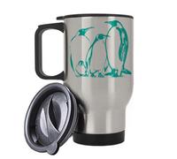 Penguin Funny Animal Art Print Themed 14oz Silver Travel Mug.