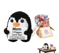 Penguin Gift, Birthday Gifts for Mum, Cheer Up Gift with Mothers Day Card and Knitted Penguin, Ideal Mothers Day Gifts for Mum, Unique Home and Office Decoration