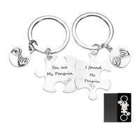 Penguin Gifts Couples Keyrings - Personalised Puzzle Keychain Unique Wedding Gifts for Bride and Groom, Anniversary Presents for Couples Wife Husband, Gift for Him and Her