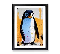 Penguin Graffiti No.2 Framed Print | A2 Black Framed Wall Art | Ready to Hang | Eclectic Nature Picture | Living Room Bedroom Lounge Office