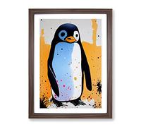 Penguin Graffiti No.2 Framed Print | A2 Walnut Framed Wall Art | Ready to Hang | Eclectic Nature Picture | Living Room Bedroom Lounge Office