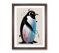Penguin Graffiti No.3 Framed Print | A2 Walnut Framed Wall Art | Ready to Hang | Eclectic Nature Picture | Living Room Bedroom Lounge Office