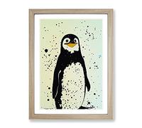 Penguin Graffiti No.7 Framed Print | A2 Oak Framed Wall Art | Ready to Hang | Eclectic Nature Picture | Living Room Bedroom Lounge Office
