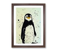 Penguin Graffiti No.7 Framed Print | A2 Walnut Framed Wall Art | Ready to Hang | Eclectic Nature Picture | Living Room Bedroom Lounge Office