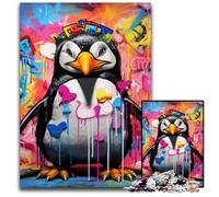 Penguin Graffiti Painting Puzzle 1000 Pieces Jigsaw Wooden Jigsaw Perfect for Christmas, Halloween, Easter, New Year 50x75CM/19.68x29.52inch