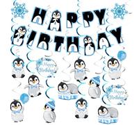 Penguin Happy Birthday Banner Streamers Party Decorations, Penguin Baby Shower Party Supplies, Penguin Party Favors for Kids, Teens, Penguin Gifts