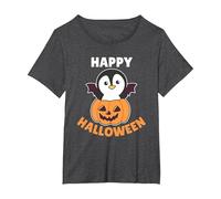 Penguin Happy Halloween Pumpkin Bat Penguins Halloween T-Shirt, Women's Plus, Dark Heather Grey, 2X