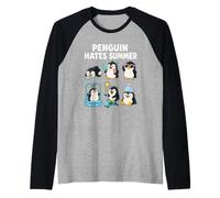 Penguin Hates Summer Funny Cute Sweating Bird Hot Day Art Raglan Baseball Tee