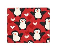 Penguin Heart Mouse Pad Cute Gaming Mouse Mat with Stitched Edges Non-Slip Rubber Base Mousepad for for PC Laptop 22x18cm