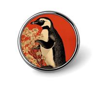 Penguin Holding Flower Button Pin Round Alloy Lapel Pins Badges Novelty Funny Enamel Pins Button Lapel Personalized Pinback Button Badges Cute Brooche Pin for Backpacks Jackets Bags
